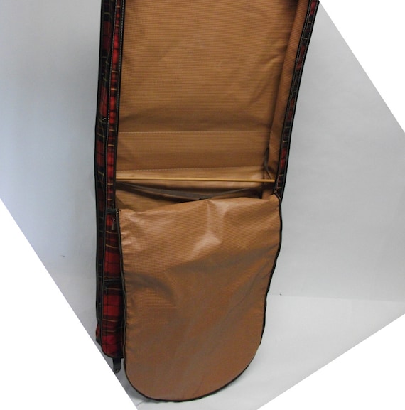 50s Vintage Red Tartan Plaid Luggage Garment  Bag - image 4