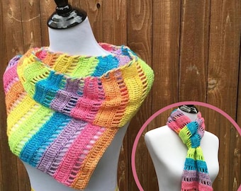 PDF CROCHET pattern easy Unicorn Candy, mini skein striped scarf, crochet scarf pattern for women, pattern for beginners, easy crochet shawl