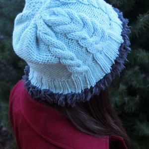 Crimped Cables Hat PDF Knitting Pattern a faux fur lined cabled beanie / stocking cap image 2