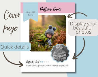 Whimsical template for knitting and crochet patterns, edit in Canva, customize crochet template outline, canva digital download