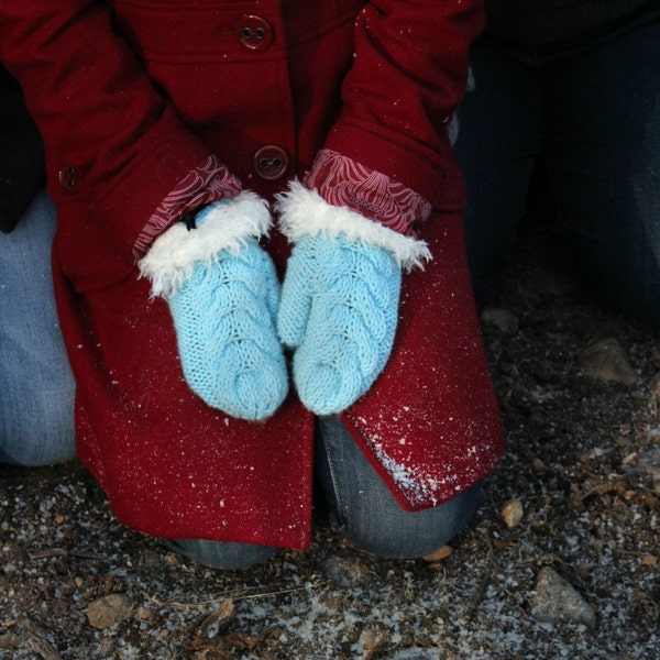 Crimped Cables Mittens PDF Knitting Pattern - faux fur lined cabled mittens