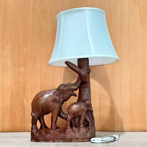 Handcrafted wooden elephant lamp - secondhand