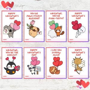 Printable Animal Valentine’s Day Cards, Classroom Valentine’s Day Cards for Kids, Printable School Valentine Cards, Instant Download