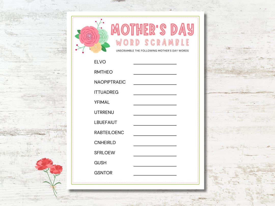 Mother's Day Word Scramble Printable, Mother's Day Printable Games, Mom ...