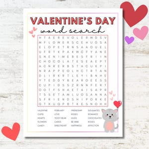 Valentine&#39;s Day Word Search Game Printable, Printable Valentines Day Game, Valentine&#39;s Party Games, Valentines Day Activity, Kids and Adults