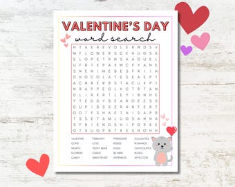 Valentine's Day Word Search Game Printable, Printable Valentines Day Game, Valentine's Party Games, Valentines Day Activity, Kids and Adults