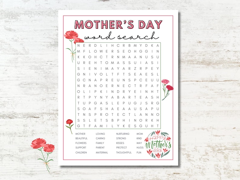 Mother's Day Word Search Game Printable, Mother's Day Printable Games ...