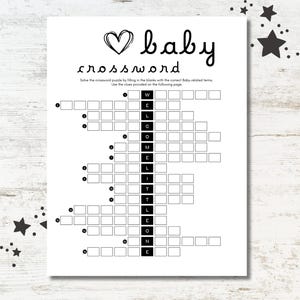 Baby Shower Crossword Printable, Gender Neutral Baby Shower Game, Black and White Baby Shower Activity, Crossword Puzzle, Instant Download
