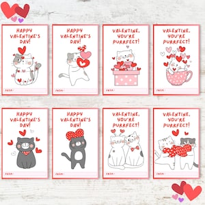 Printable Cat Valentine’s Day Cards, Classroom Valentine’s Day Cards for Kids, Printable School Valentine Cards, Instant Download