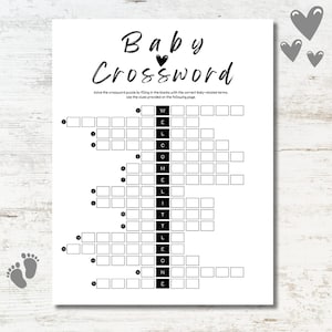 Baby Shower Crossword Printable, Gender Neutral Baby Shower Game, Black and White Baby Shower Activity, Crossword Puzzle, Instant Download
