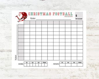 Christmas Day Football Squares Printable, 100 Square Football Pool Template, Christmas Football Games, Football Fundraising Squares, Grid