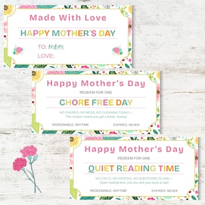 Mother&#39;s Day Coupon Book Printable, Mother&#39;s Day Coupons, Mothers Day Gift, Printable Coupons, Coupon Book for Mom, Instant Download