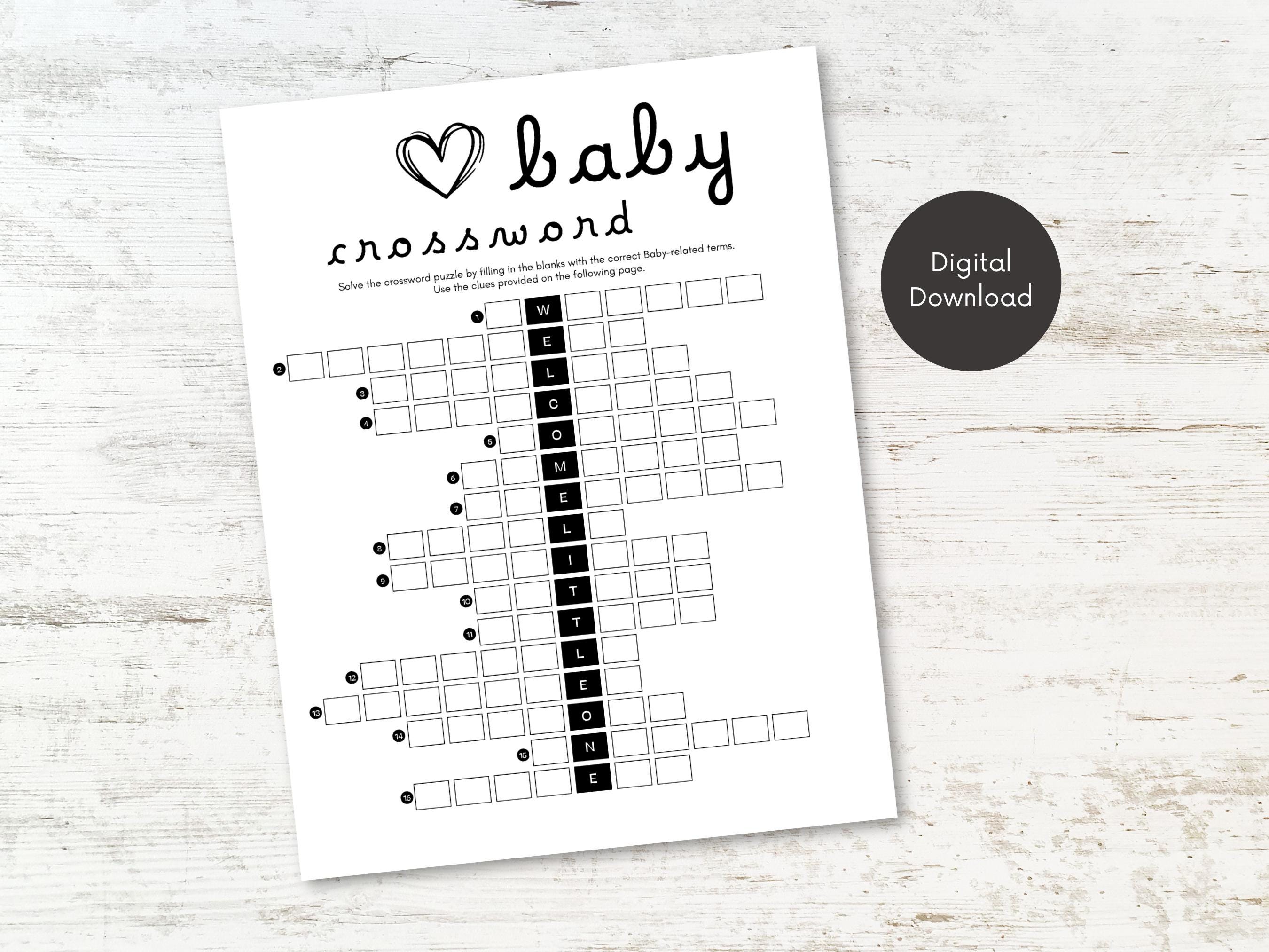 Baby Shower Crossword Printable, Gender Neutral Baby Shower Game, Black and  White Baby Shower Activity, Crossword Puzzle, Instant Download