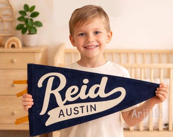 Custom Name Pennant for Nursery Room Decor | Baby Shower Gift | Baby Boy Girl Name Nursery Flag | Baby Name Banner Blag Wall Hanging