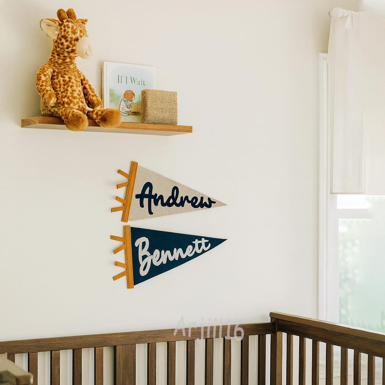 Personalized Name Pennant for Nursery Room Decor | Baby Shower Gift | Baby Boy Girl Name Nursery Flag | Baby Name Banner Blag Wall Hanging image 12
