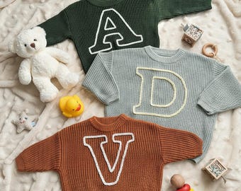 Embroidered Baby Name Initial Sweater: Custom Newborn Gift
