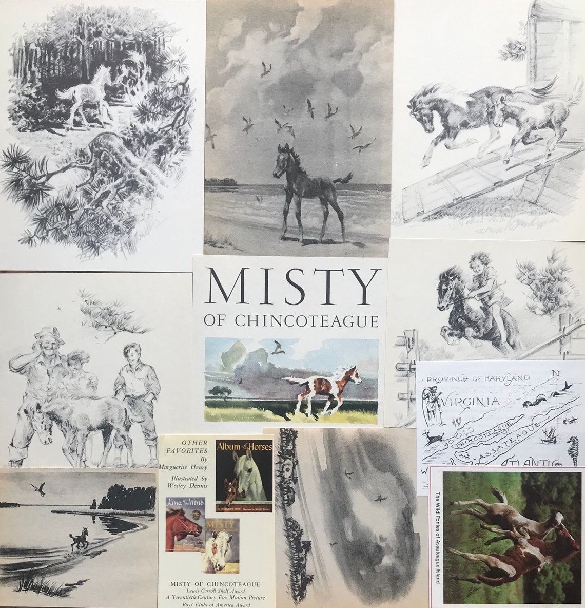 Pony Penning Day Vintage Chincoteague Island Deluxe Collage Etsy