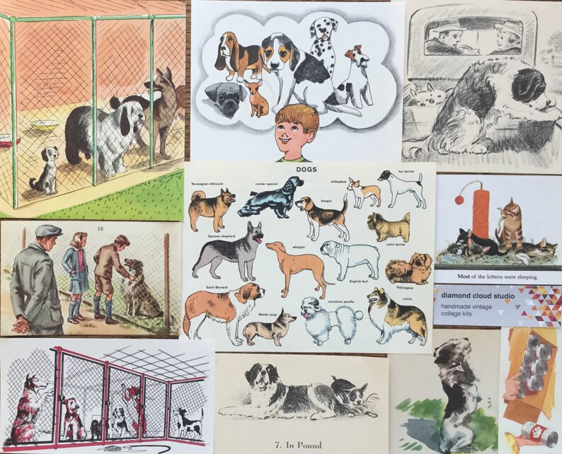 Pet Adoption Vintage Dog Shelter Rescue Collage Scrapbook and Planner Kit Number 2069