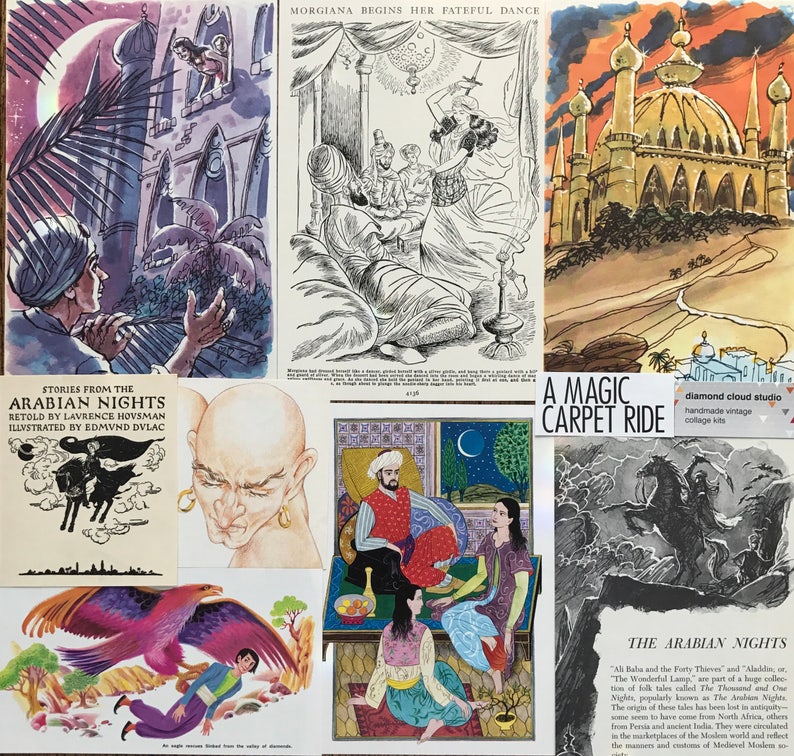 Scrapbook and Planner Kit Number 2409 Tales From The Arabian Nights Vintage Folk Lore of the Middle East Collage
