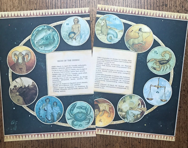 Horoscope Calendar Vintage Zodiac Frame Worthy Original Book Etsy