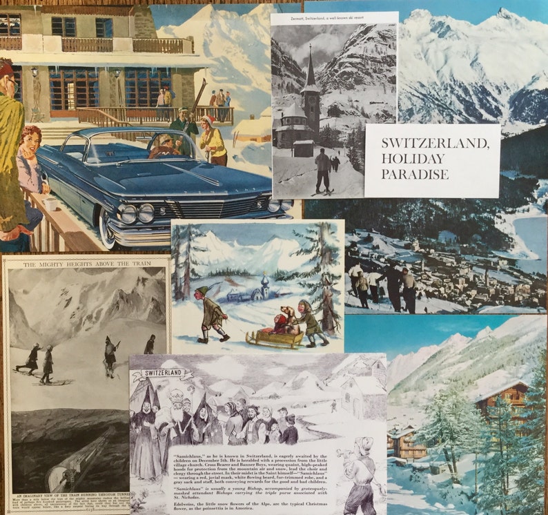 Christmas and Winter Switzerland Holiday Vintage Collage Scrapbook and Planner Kit Number 3199