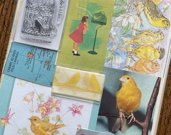 Le's Travel to The Canary Islands Vintage Yellow Canaries and Bird Collage, Scrapbook and Planner Kit Number 3533
