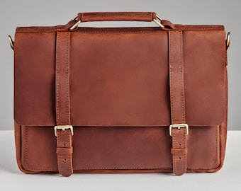 Custom Engraved Leather Business Briefcase, Professional 15&quot; Laptop Bag with Lock, Handmade Executive Case, Lawyer&#39;s Attache