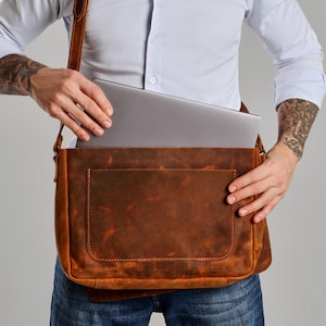 Bolso bandolera de cuero personalizado, maletín de regalo para hombre, bolso de cuero para portátil, bolso de hombro personalizado, organizador de trabajo profesional