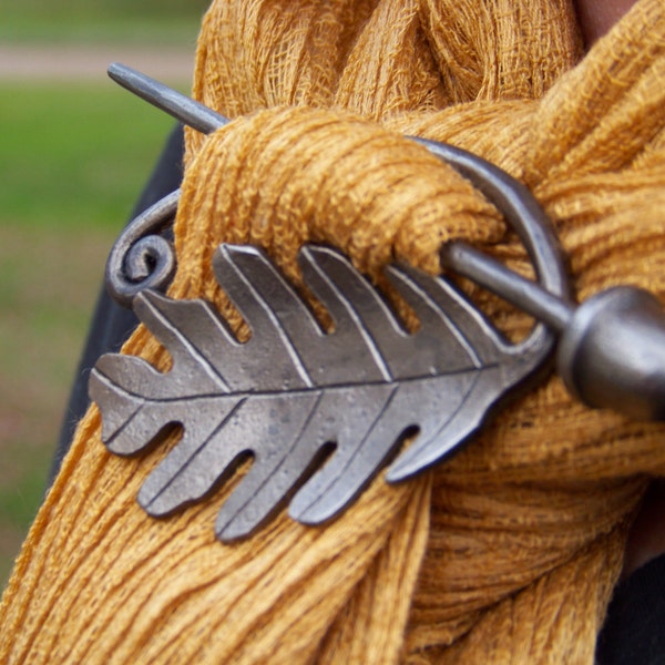 Hand Forged Oak Leaf and Acorn Scarf Pin