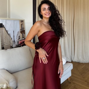 Red evening  dress, prom dress, formal satin dress, dress photo shoot, red gown, gift for her, gift for daughter, Christmas present