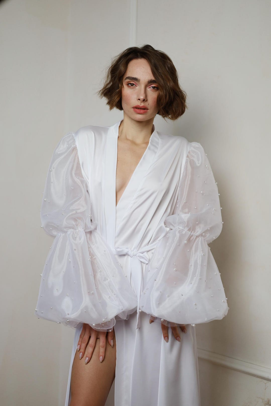 Aestehtic Robe Aesthetic Bridesmaid Robes, Bridal Party Robes Ivory Atlas Robe, Luxury ...