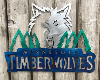 Steel TIMBERWOLVES sign with translucent paint