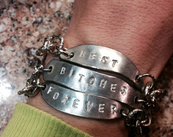 Best Bitches Forever 3 piece recycled vintage spoon bracelet