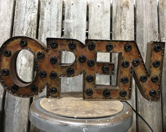 10"x24" OPEN SIGN with BACK, rusty