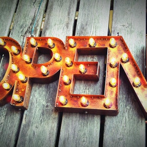 12 x 30 Width Steel Marquee OPEN SIGN with back, rusty image 1