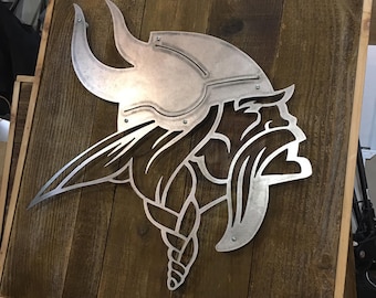 Brushed steel and wood MN Vikings Sign