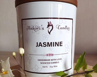 Jasmin Duftkerze im Glas | Sojawachs Kerze mit Holzdeckel | Frischer Blütenduft mit grünen Noten | Handgemacht und veganfreundlich