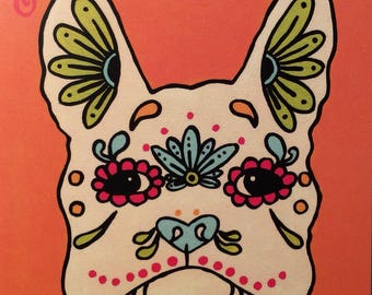Day of the Dead Dog Postcard / Art Print free shipping