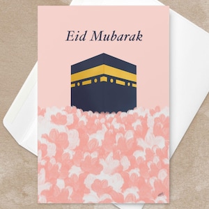 Cartão de felicitações Eid Mubarak, arte islâmica da Caaba, com envelope para dinheiro Eidi, lembrancinha de festa Eid, presentes muçulmanos, convite para festa