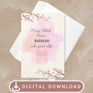 Cartão de felicitações islâmico para impressão, Barakah Dua, download digital, cartão de celebração, convite para presentes muçulmanos