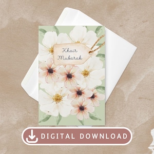 Cartão de felicitações islâmico para impressão, Khair Mubarak, download digital, cartão de celebração, convite para presentes muçulmanos