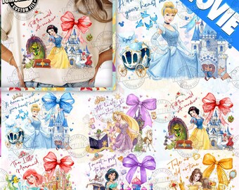 6 Niedlichen Prinzessin Bundle Png, Prinzessin niedlichen Schleife Png, Aquarell Cartoon Prinzessin Png, magische Cartoon Prinzessin, Prinzessin Png, Sublimationsdatei