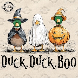 Duck Duck Boo Png, Funny Goose Halloween Design, Silly Duck Ghost Witch Png, Spooky Pumpkin Halloween Png, Trick Or Treat, Sublimation File