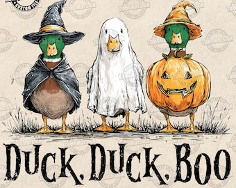 Duck Duck Boo Png, Funny Goose Halloween Design, Silly Duck Ghost Witch Png, Spooky Pumpkin Halloween Png, Trick Or Treat, Sublimation File