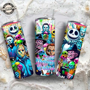 Zabawne Horror Summer Vibes 20oz Skinny Tumbler Wrap Png, Horror Killers Beach Summer 2025 Tumbler Wrap Png, Killers Summer, Sublimacja Plik