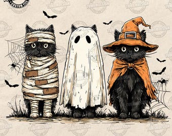 Gato negro calabaza PNG, Gato fantasma PNG, Halloween retro PNG, Gótico PNG, Gato negro PNG, Otoño PNG, Otoño, Mamá gata de Halloween, Archivo de sublimación