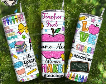 Personalisierter Lehrer 20 Unzen Becher Design Png, 20 Unzen dünner Becher Lehrernamendatei, Lehrerverpackung Png, Lehrerleben Png, Sublimationsdatei