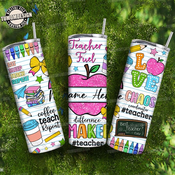 Personalized Teacher 20oz Tumbler Design Png, 20 oz Skinny Tumbler Teacher Name File, Teacher Wrap Png, Teacher Life Png, Sublimation File