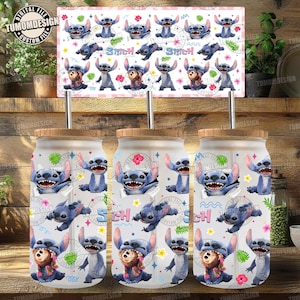Blue Monster Character 16oz Glass Can Wrap Png, 16 oz Libbey Glass Can Wrap, Cartoon Design Png, 16 oz Tumbler Wrap Png, Sublimation File
