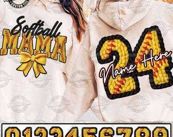 Personalized Softball Mom Faux Yarn Png, Retro Softball Mama Coquette Png, Softball Mama Png, Game Day Png, Softball Bow, Sublimation File